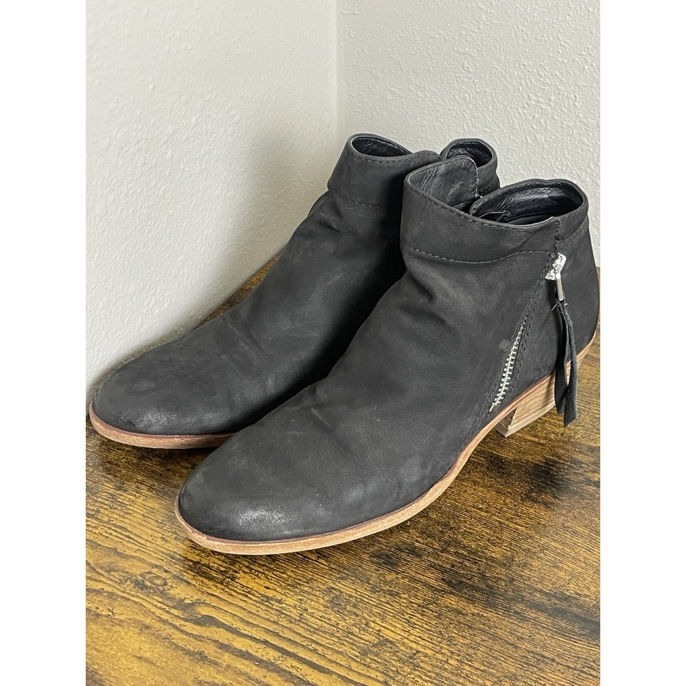 Sam Edelman Black Leather Ankle Boots 6 Boho Stacked Heel Zip Tassel Bootie - Picture 2 of 9
